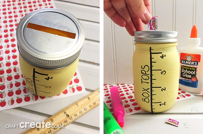 Our Mason Jar Box Top Collection Jar is a perfect DIY way to collect box tops to save for your child's school.