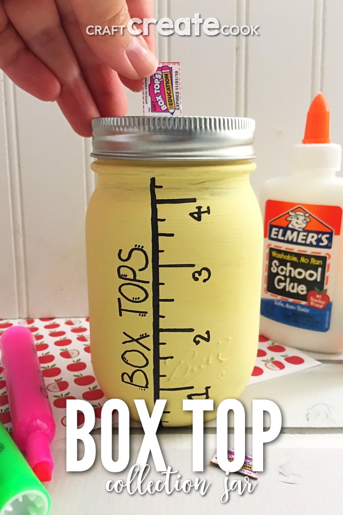 Our Mason Jar Box Top Collection Jar is a perfect DIY way to collect box tops to save for your child's school.