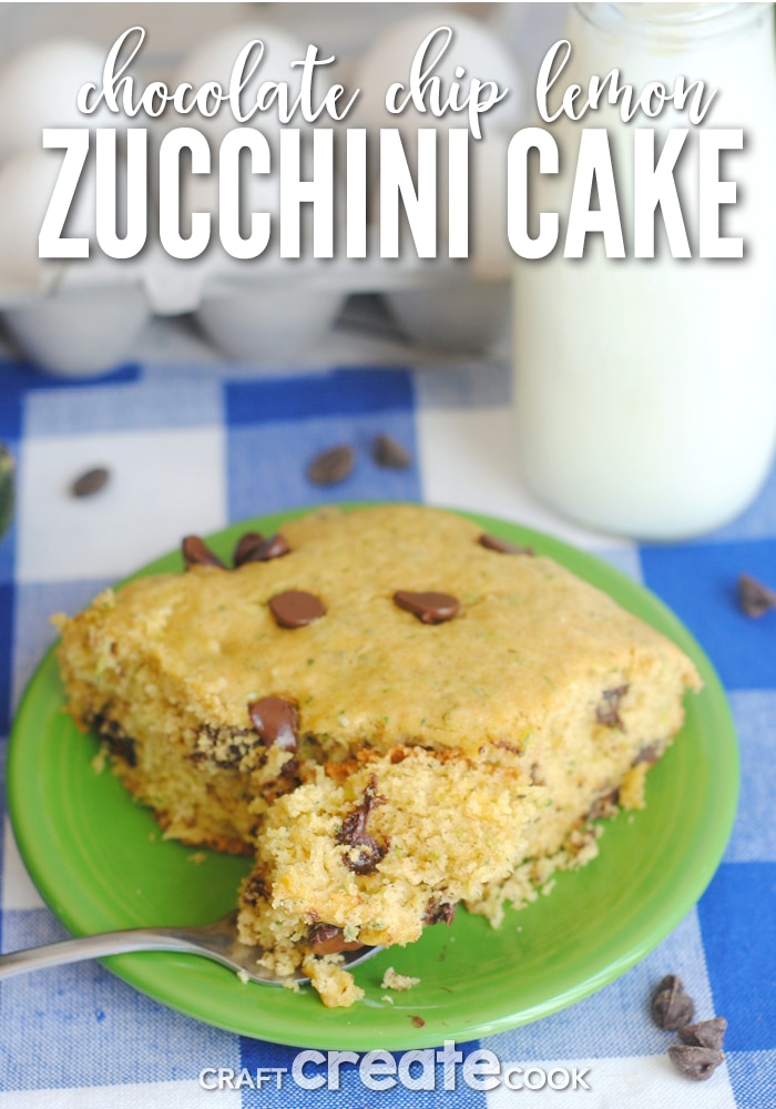 Chocolate chip lemon zucchini cake is the perfect way to use up extra garden fresh zucchini!