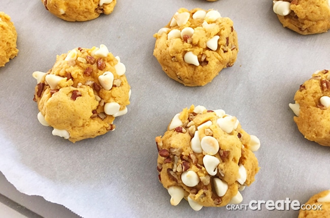 These Soft and Chewy Loaded Pumpkin Cookies are perfect with a cup of coffee on a chilly fall day.