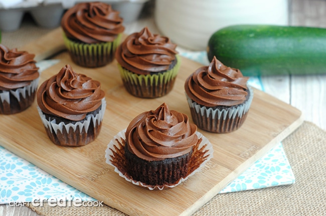 These chocolate zucchini cupcakes with buttercream frosting are so delicious, you won't know there is zucchini in them!