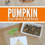 This pumpkin fuse bead keychain is easy for kids to make and perfect for fall.