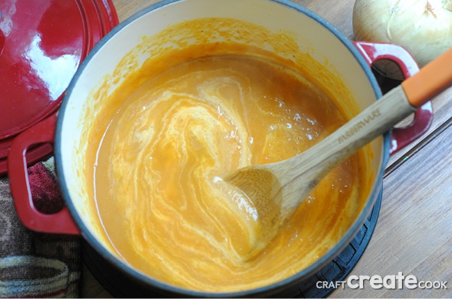 This amazing rich & creamy pumpkin soup is perfect for cooler days!