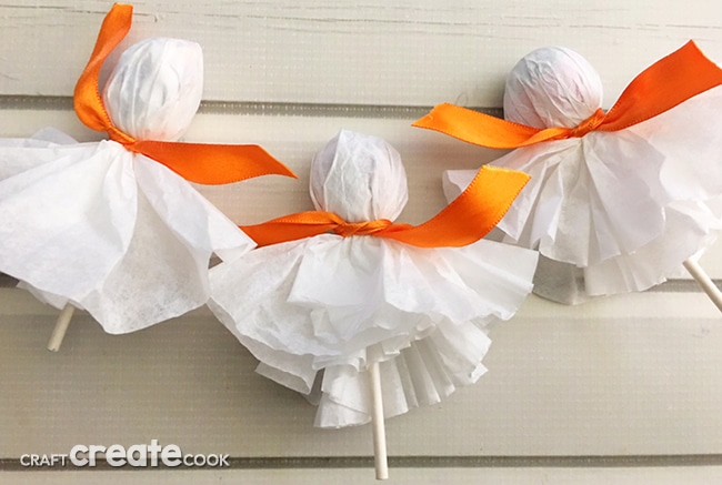 These Coffee Filter Ghost Suckers are so easy to make and great for Trick-or-Treaters.