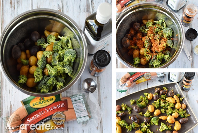 My sausage and broccoli sheet pan dinner can be on the table in less than 30 minutes!