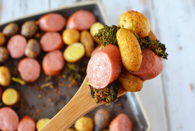 My sausage and broccoli sheet pan dinner can be on the table in less than 30 minutes!
