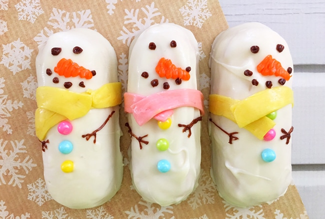 These Snowman Twinkie Treats are a perfect Winter treat that the kids will love.