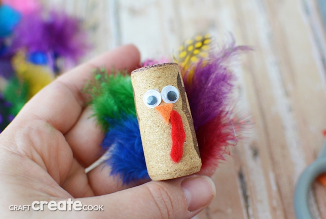 Thanksgiving turkey cork crafts look great on your holiday table or displayed on their own.