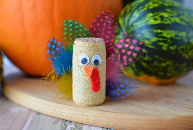 Thanksgiving turkey cork crafts look great on your holiday table or displayed on their own.