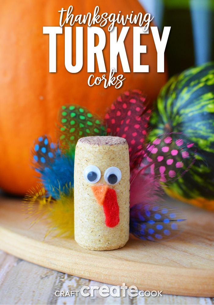 Thanksgiving turkey cork crafts look great on your holiday table or displayed on their own.