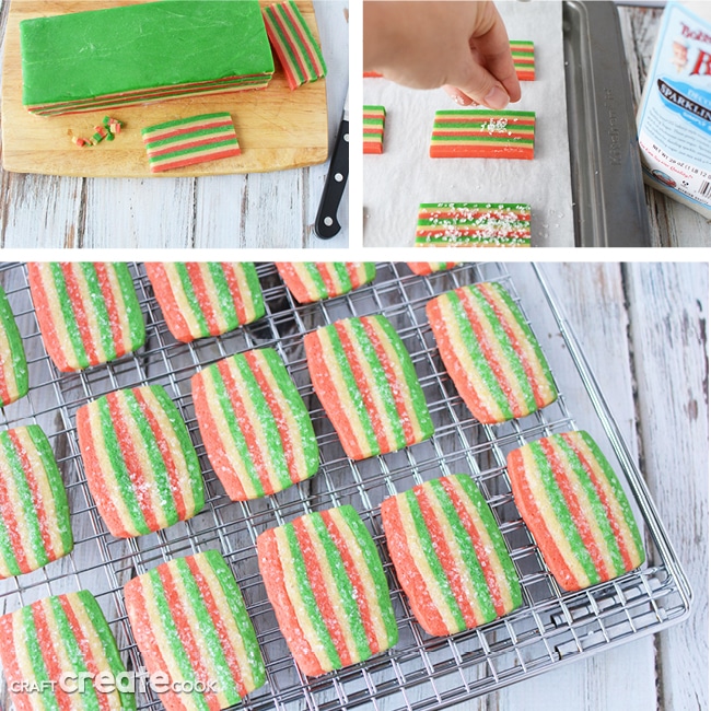 Baked slice and bake Christmas cookie laying on a wire cooling rack