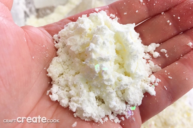 This 3 Ingredient Indoor Snow is all the fun of snow without the cold of going outside.