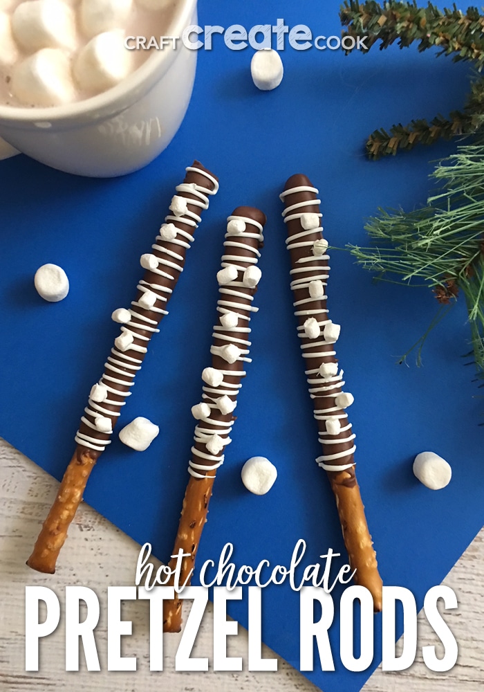 These Hot Chocolate Pretzel Rods taste just like a cup of hot chocolate with marshmallows.