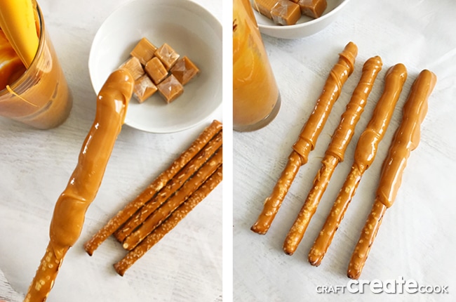 Our Chocolate Caramel Pretzel Rods will have you drooling for more after each bite.