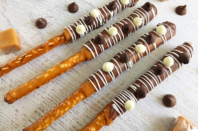 Our Chocolate Caramel Pretzel Rods will have you drooling for more after each bite.