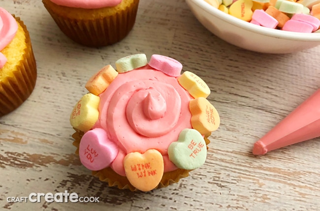 Our Conversation Heart Cupcakes are perfect to share on Valentine's Day!