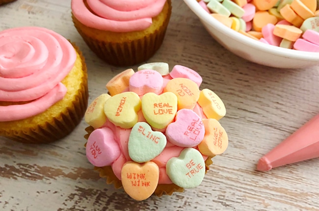 Our Conversation Heart Cupcakes are perfect to share on Valentine's Day!