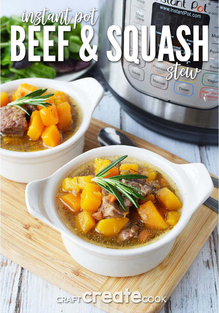 Our wholesome Instant Pot Beef and Squash Stew recipe is BURSTING with flavor and ready in a snap!