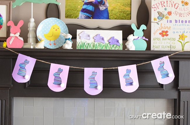 This easy to make Easter bunny bunting can be made with any color yarn to create holiday decor to match your home.