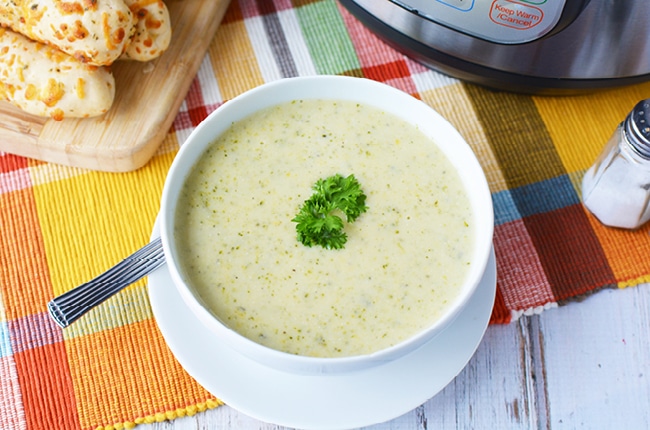 This instant pot broccoli cheese soup is creamy and so good you'll want to double the recipe!