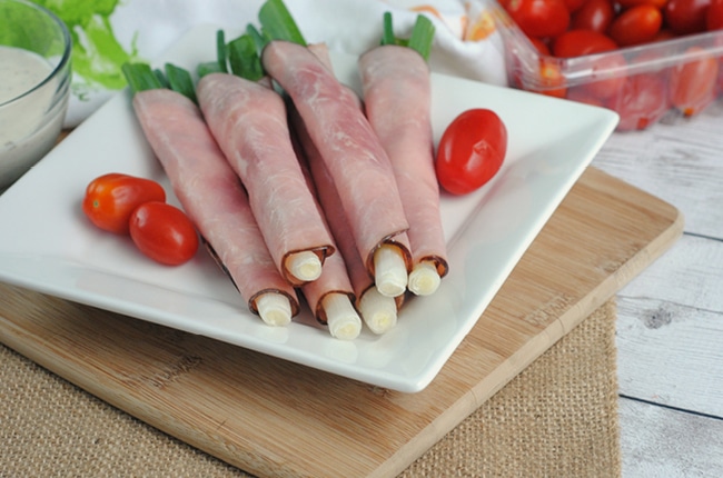 Low Carb Keto Ham & Onion Roll Ups make an easy light lunch or quick on the go snack!
