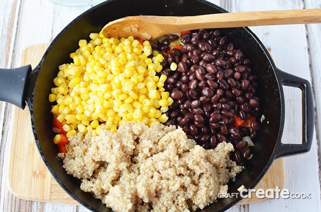 This corn and black bean quinoa recipe makes an excellent side dish or meatless Monday meal solution.