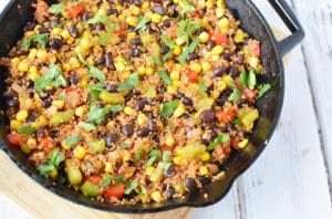 This corn and black bean quinoa recipe makes an excellent side dish or meatless Monday meal solution.