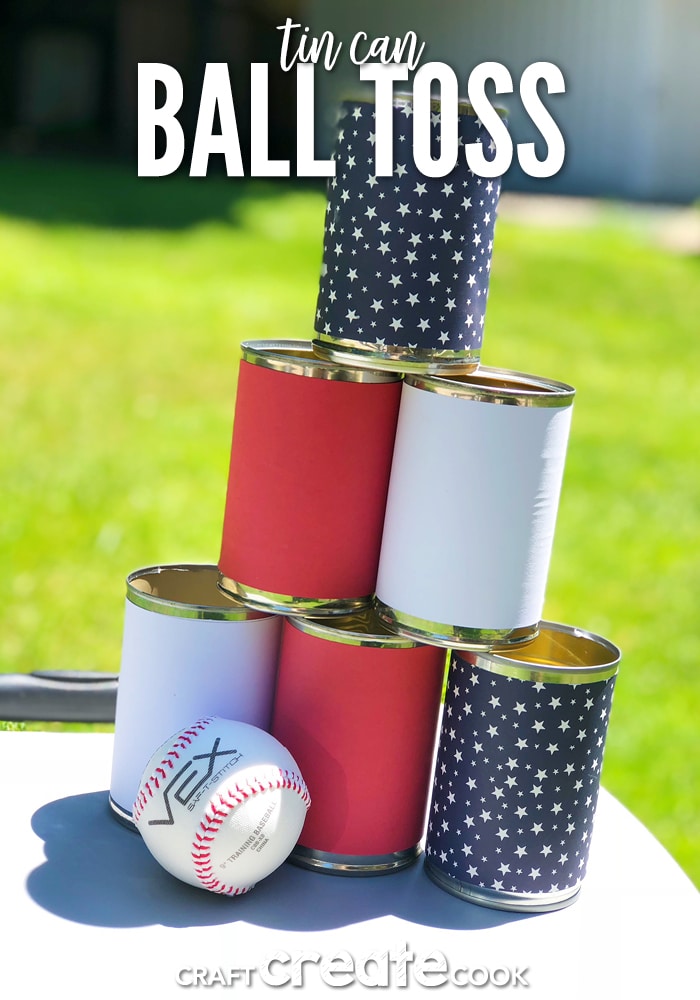 Our Easy Tin Can Ball Toss Game is the perfect backyard game and it only takes a few minutes to make.