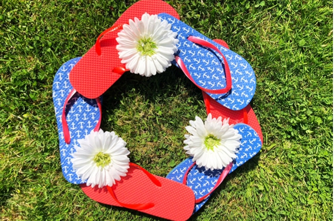 This 4th of July Flip Flop Wreath costs under $10 will have your house looking festive for the 4th of July.