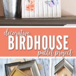 Our decorative birdhouse pallet project is a great way to reuse scrap wood and picture frames as well as add some fun to your home!
