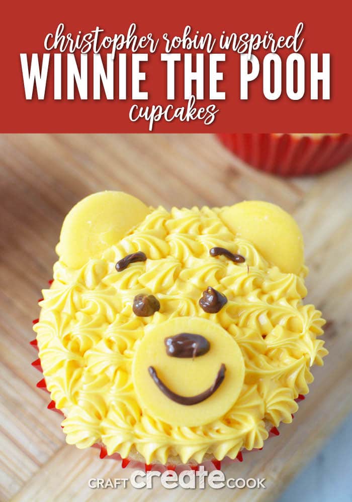 Inspired by the movie Christopher Robin, these Winnie the Pooh cupcakes are easy to make with the whole family.