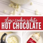This Slow Cooker White Hot Chocolate tastes like a sweet white chocolate bar and is the best way to warm you up on a chilly day.