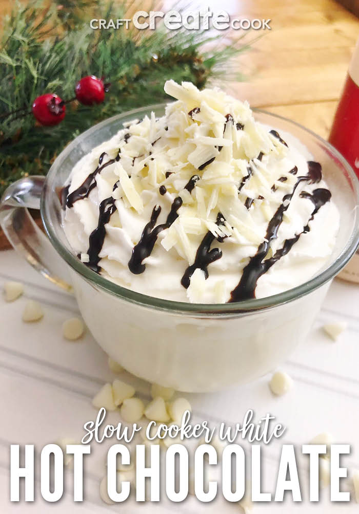 This Slow Cooker White Hot Chocolate tastes like a sweet white chocolate bar and is the best way to warm you up on a chilly day.