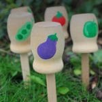 Wooden garden markers in garden