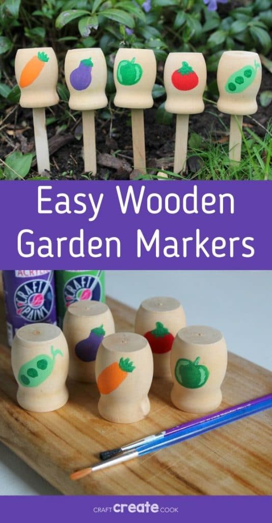 Wooden garden markers collage