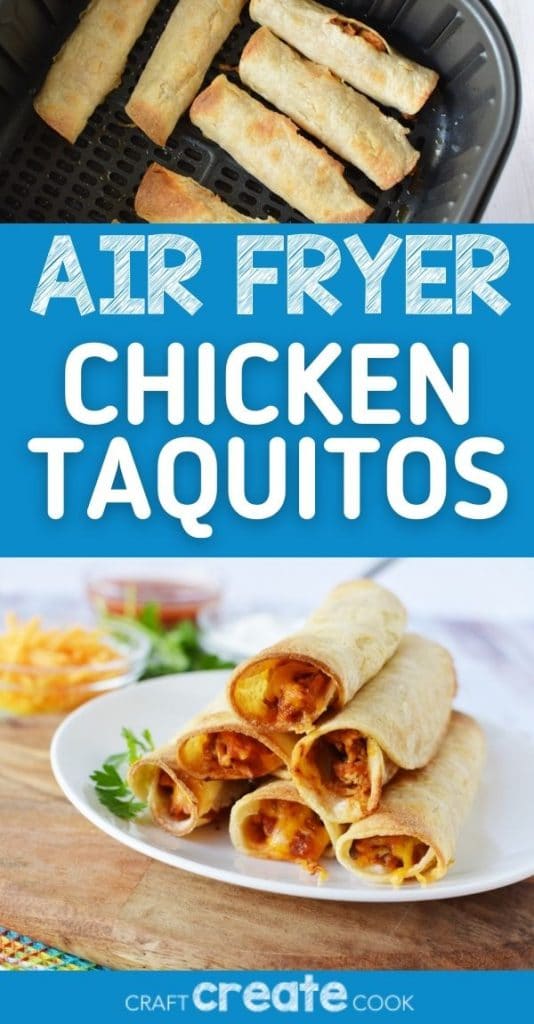 Air fryer chicken taquitos collage