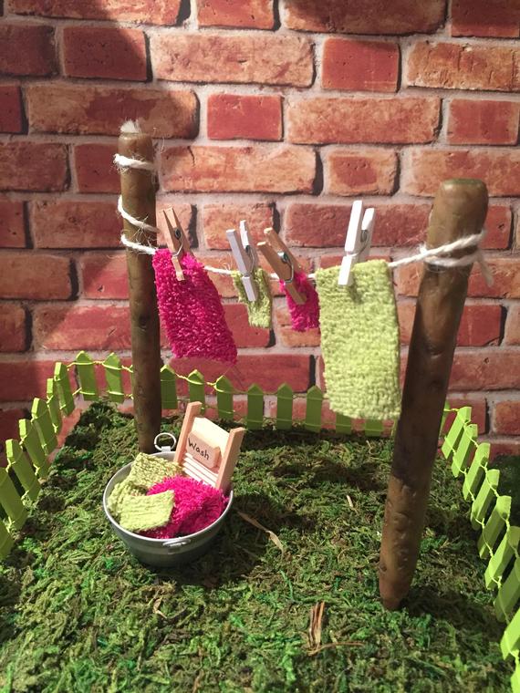 Fairy garden clothesline fairy garden laundry tub mini | Etsy