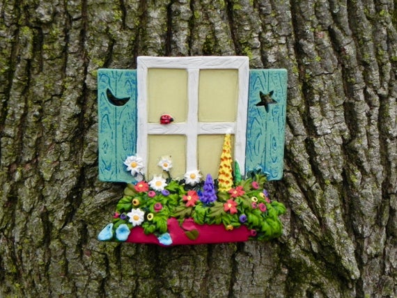Fairy Garden Window flowers shutters red window box fairy | Etsy