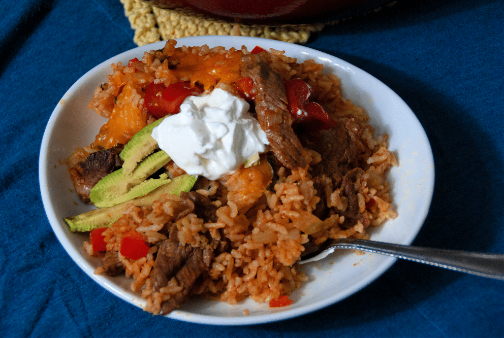 White bowl of Mexican dirty rice