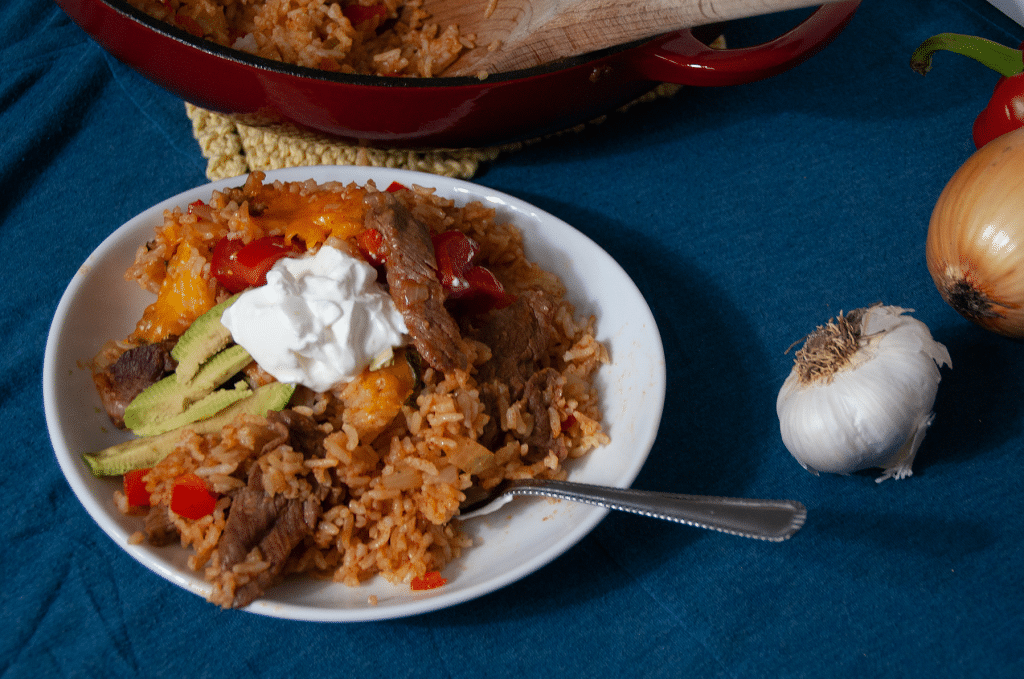 White bowl of Mexican dirty rice