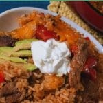 Beef fajita dirty rice bake collage