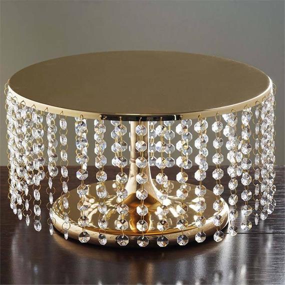 8 Gold Cake Stand with Acrylic Crystal Chains Metal | Etsy