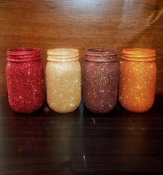 Fall Color Glitter Mason Jars Fall Wedding Decor Fall | Etsy