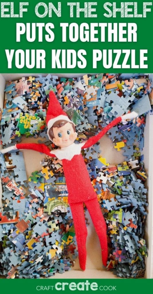 Elf on the Shelf laying in puzzle pieces