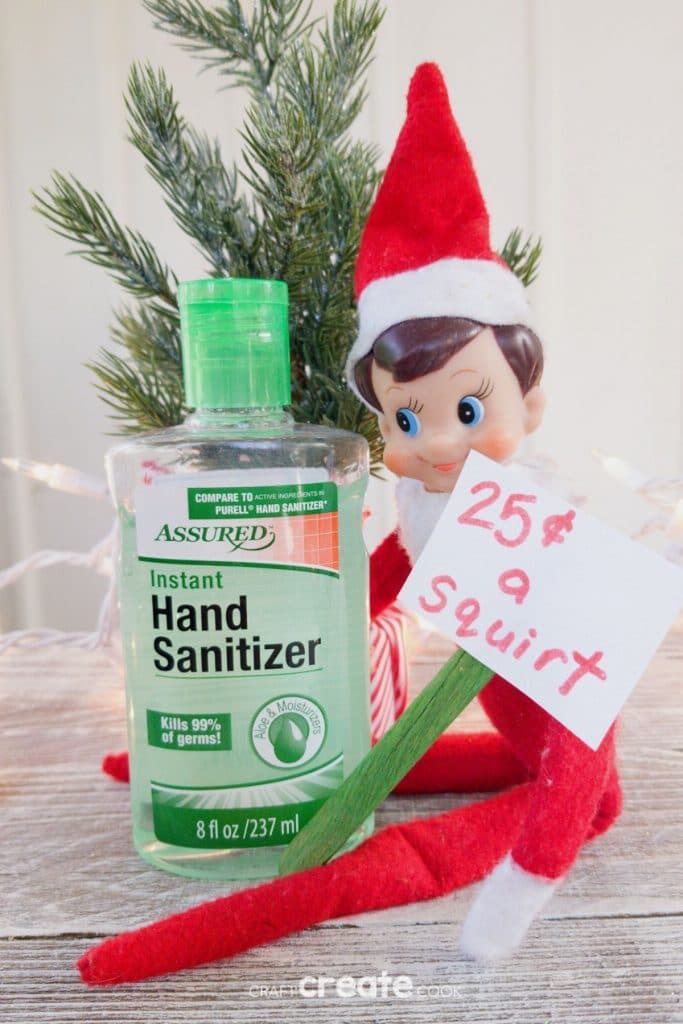 Elf with hand sanitizer