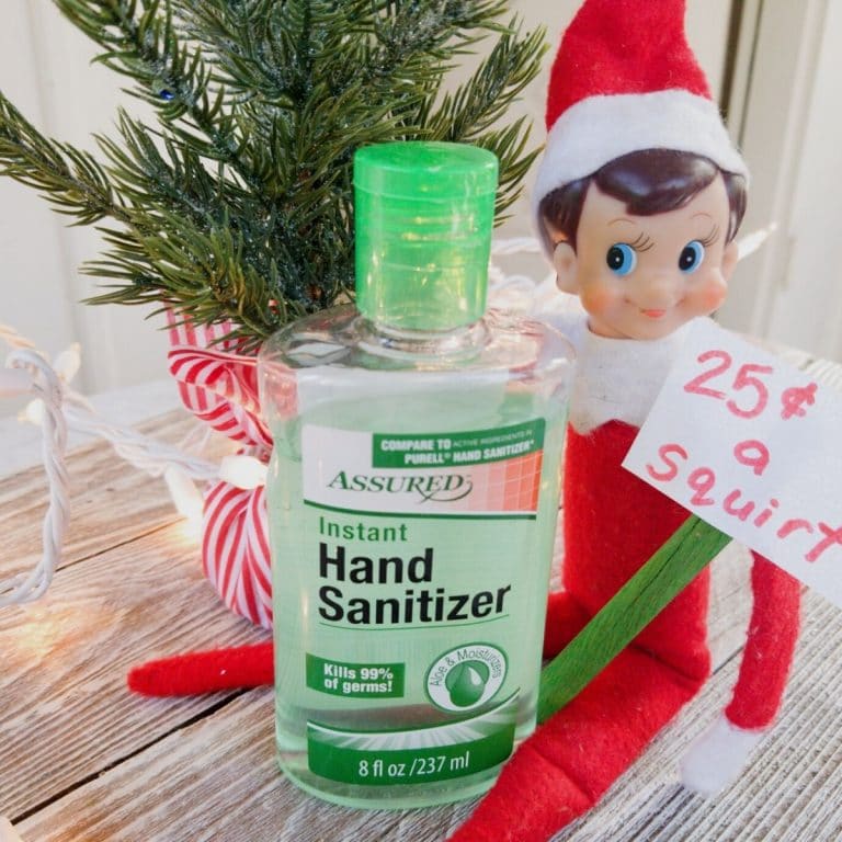 Elf with hand sanitizer