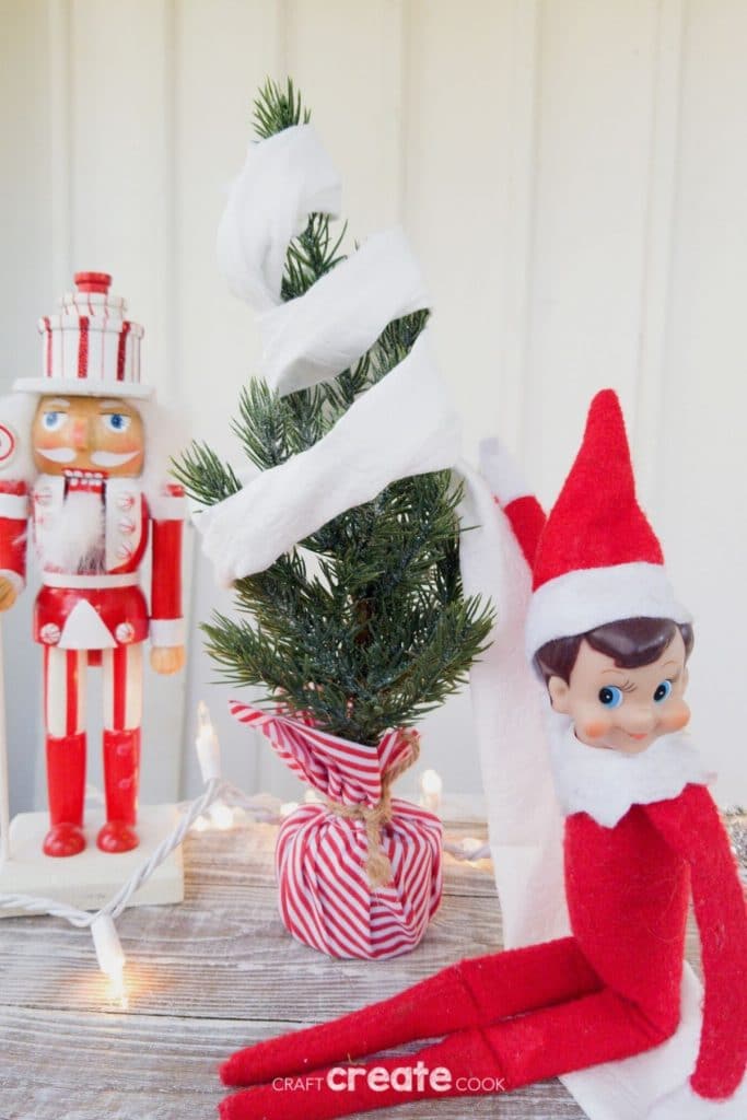 Elf on the shelf with toilte paper tree