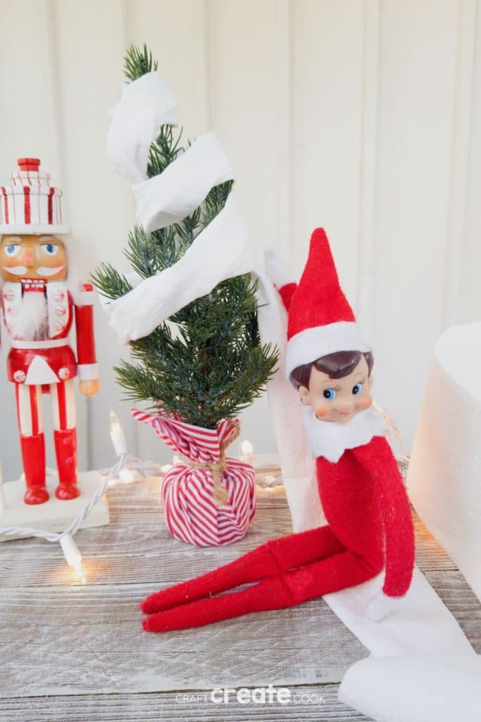 Elf on the shelf with toilte paper tree
