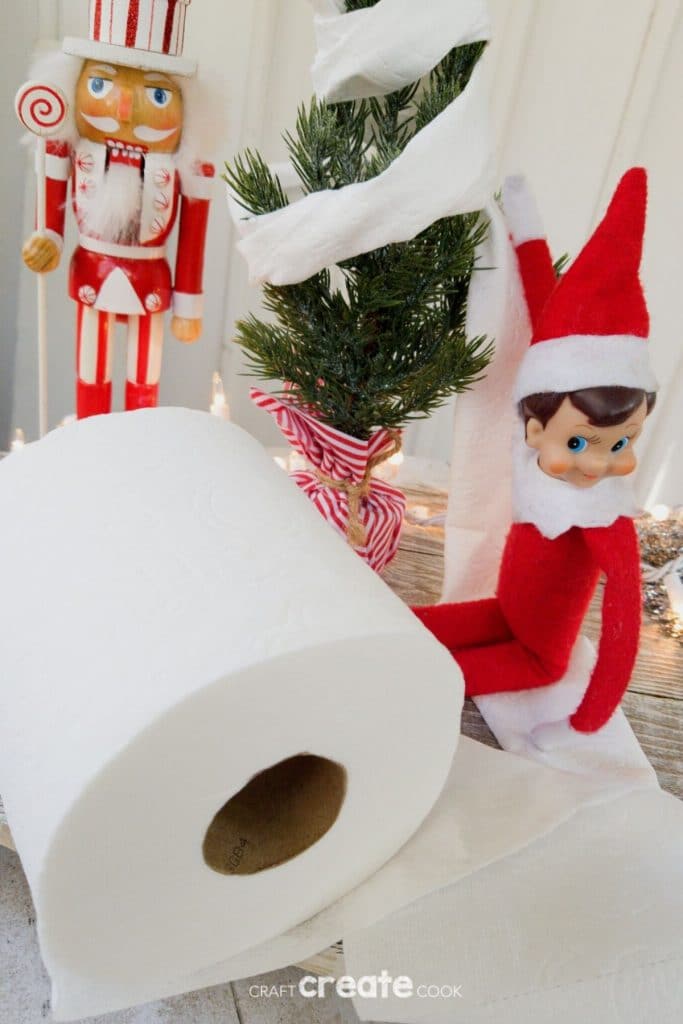 Elf on the shelf with toilte paper tree